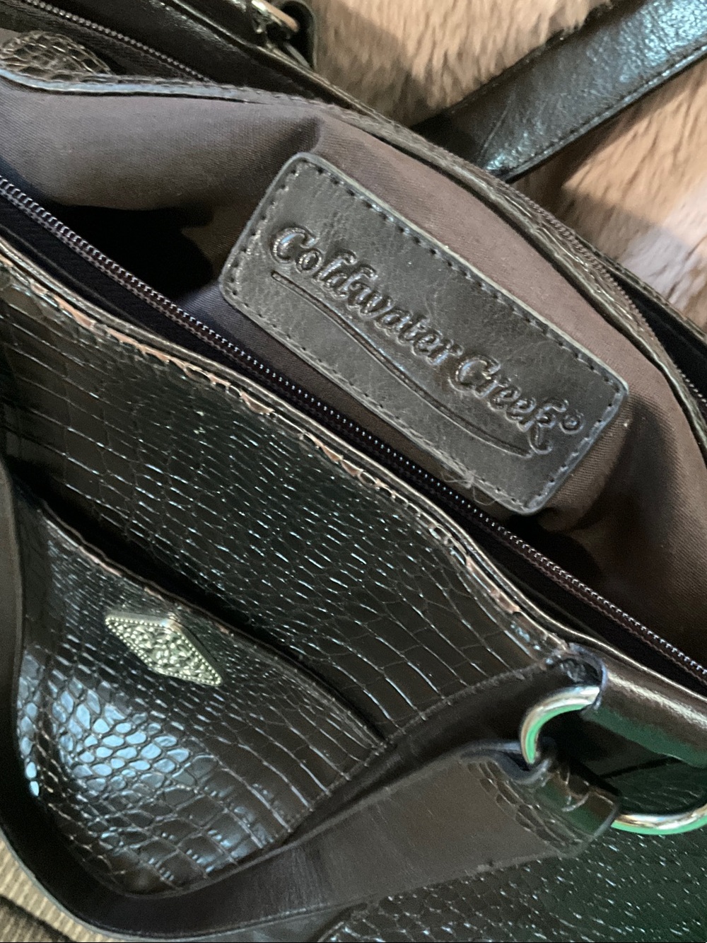 Coldwater Creek Black Croc-Embossed Tote with Silver Medallion Accent - Picture 2 of 10